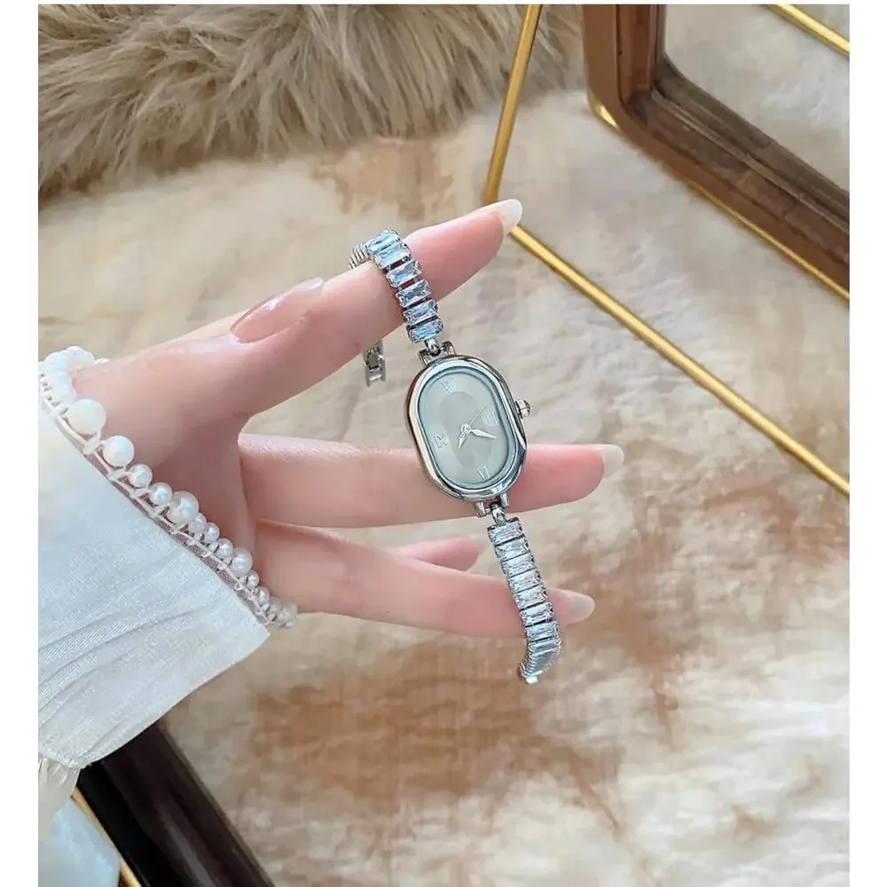 VILKFY Women’s Oval Green Dial Quartz Watch Crystal Bracelet Wrist Watch